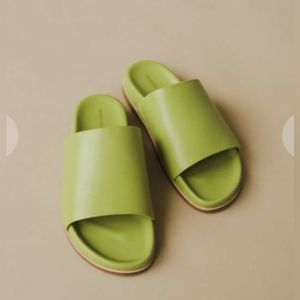 INTENTIONALLY BLANK Lime Green Slide Sandals